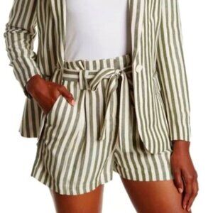 NWT L'AGENCE Alex Tie-Belt Paper Bag Shorts Olive\White Linen Stripe 4 MSRP $295